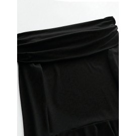 [Plus Size Party Dress] Plus Size Elegant Formal Party Dress | Flared Skirt, Offshoulder Neckline, Black Evening Gown for Women | Machine Washable, Comfortable Fit, Stylish Outfit, Fashion Lovers, Special Occasion, Everyday Outfits