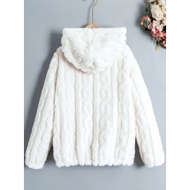 Plus Size - Women'S Cozy Fleece-Lined Hooded Jacket - Thick Warm Winter Coat with Pockets, Soft Plush Lining, Elegant Casual Outerwear for Fall & Winter