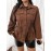 Plus Size, French Elegant Drawstring Waist Women's Plus Size Jacket with Turn- Collar Long Sleeve Pocket Casual Solid Color Blazer