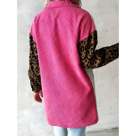 Plus Size, Plus Size Women's Oversized Coat - White & Mustard-Yellow Lapel Collar Jacket with Leopard Print Sleeves, Lapel Button-Front Blazer, Structured All-Season Outerwear (Machine Washable) for Casual & Professional Wear