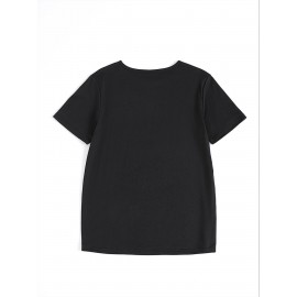 Women'S Casual Graphic T-Shirt - Black Short Sleeve Round Neck Tee with Jack Skellington & Sally Design, Stretchy Polyester Blend, Perfect for Spring/Summer/Fall, Casual Wear | Playful Design | Stretchy Fabric