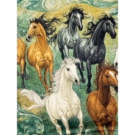 Women'S Casual V-Neck Short Sleeve T-Shirt with Horse & Swirl Print - Relaxed Fit All-Season Comfort, Vibrant Colors, Breathable Fabric for Casual Attire