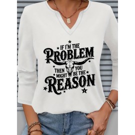 [Casual V-Neck T-Shirt] Comfortable Women's Casual V-Neck 3/4 Sleeve T-Shirt | 