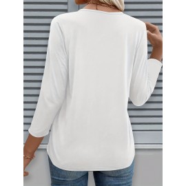 [Casual V-Neck T-Shirt] Comfortable Women's Casual V-Neck 3/4 Sleeve T-Shirt | 