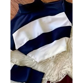 2pcs Set Color Block Spliced Short Sleeve Long T-Shirt Women's Crop Top High Neck Casual Chic New Style