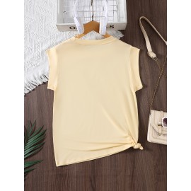 Holiday Cheer| Festive Yellow Christmas Tree Print T-Shirt for Women - Soft Stretch Fabric, Round Neck, Sleeveless Design with Glittery Star & Bow Detail, Machine Washable, Perfect for All Seasons, Christmas Garland