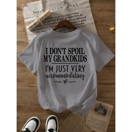 Summer Women's Letter Print Front and Back Fashion Short Sleeve T-Shirt, Comfortable Breathable Fabric, Casual Sporty Style, Suitable for Spring and Summer