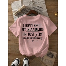 Summer Women's Letter Print Front and Back Fashion Short Sleeve T-Shirt, Comfortable Breathable Fabric, Casual Sporty Style, Suitable for Spring and Summer