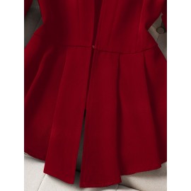 2pcs Set: Elegant Solid Color Ruffle Hem Blazer and Flared Pants, Casual Business Outfit