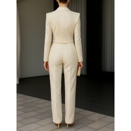 [Formal Professional Suit] New Fashionable Commuter Suit Minimalist High-End Fashionable Blazer + Trousers Formal Occasion Professional Suit, Solid Color, Long Sleeve, Regular Fit, Double Breasted, Button, Lapel Collar, H Fit, All Season, Adult