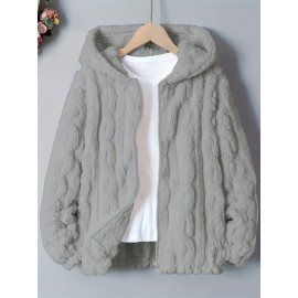 Plus Size - Women'S Cozy Fleece-Lined Hooded Jacket - Thick Warm Winter Coat with Pockets, Soft Plush Lining, Elegant Casual Outerwear for Fall & Winter